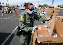 Distribution of supplies to address problems created by the COVID-19 pandemic, like this food distribution operation in Las Vegas, can be impacted by numerous supply chain issues. Distribution of supplies to address problems created by the COVID-19 pandemic, like this food distribution operation in Las Vegas, can be impacted by numerous supply chain issues.