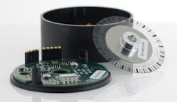 The A2K Absolute Optical Encoder from US Digital can be assembled onto existing shaft and bearing assemblies. The encoder reports the shaft angle within a single 360° rotation of a shaft. The A2K Absolute Optical Encoder from US Digital can be assembled onto existing shaft and bearing assemblies. The encoder reports the shaft angle within a single 360° rotation of a shaft.