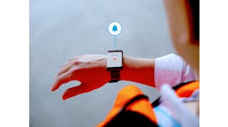 The wearable Kinexon SafeTag warns the user, audibly and visually, when the physical distance with another employee has been compromised.