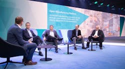 Sven Hamann, SVP Bosch Connected Industry; Ralf Waltram, vice president IT Systems Production and Logistics, BMW Group; Dr.-Ing. Michael Bolle, member of the board of management, Bosch Group; Scott Guthrie, EVP Cloud &amp; AI, Microsoft; Werner Balandat, head of production management, ZF Friedrichshafen AG