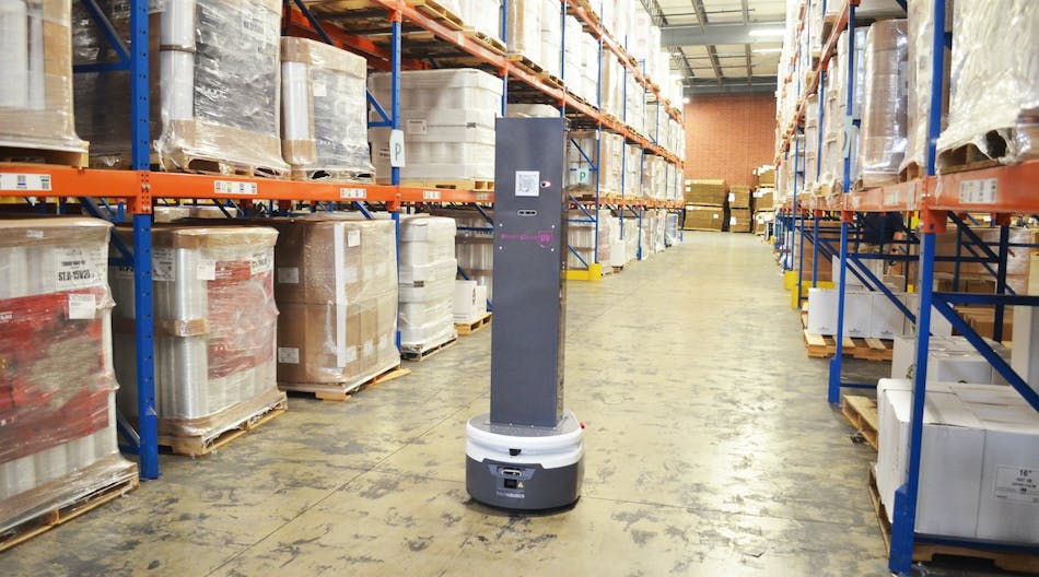 The SmartGuardUV autonomous mobile robot at work in a warehouse facility. Source: Fetch Robotics