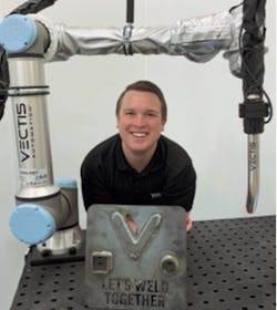 Josh Pawley of Vectis Automation, shown with the cobot welding tool. Josh Pawley of Vectis Automation, shown with the cobot welding tool.