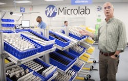 Airline provided work carts for Microlab&rsquo;s &ldquo;supermarket,&rdquo; a centrally located staging area in the middle of the lean cell, which decreased setup and breakdown time.