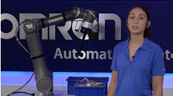 Danielle Belskis, automation engineer at Omron Automation, demonstrates the FH Series 3D camera for robotic bin picking applications.