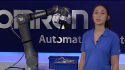 Danielle Belskis, automation engineer at Omron Automation, demonstrates the FH Series 3D camera for robotic bin picking applications. Danielle Belskis, automation engineer at Omron Automation, demonstrates the FH Series 3D camera for robotic bin picking applications.