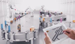 B&R uses four of its technologies to create an adaptive machine: AcoposTrak, integrated machine vision, machine centric robotics, and digital twins. B&R uses four of its technologies to create an adaptive machine: AcoposTrak, integrated machine vision, machine centric robotics, and digital twins.