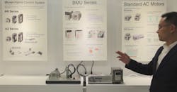 Bryan Nguyen, engineering manager at Oriental Motor, demonstrates the BMU and BLE2 series of brushless motor and drive systems.