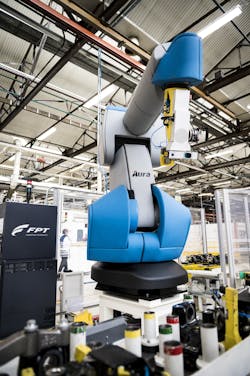 Comau, which provided FPT Powertrain Technologies&apos; AURA robots, is focused on delivering advanced industrial automation products and systems for electric, hybrid, and traditional vehicle manufacturing, as well as industrial robots, and collaborative and wearable robotics technologies.