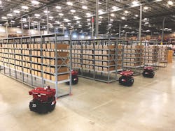 InVia&rsquo;s subscription-based offering melds AMR robots with AI-driven optimization software to optimize warehouse operations and fulfillment. Image courtesy of InVia Robotics.