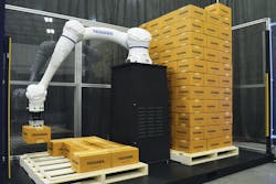 The Motoman HC20XP collaborative robot goes to work in a palletizing application. Image courtesy of Motoman/Yaskawa. The Motoman HC20XP collaborative robot goes to work in a palletizing application. Image courtesy of Motoman/Yaskawa.