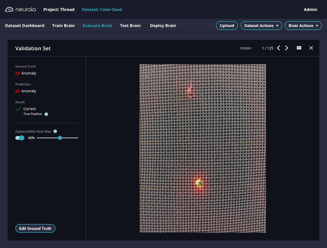 Explainability improves quality control in manufacturing by identifying and highlighting the exact spot where an inconsistency or anomaly in vision inspection datasets occur. Source: Neurala
