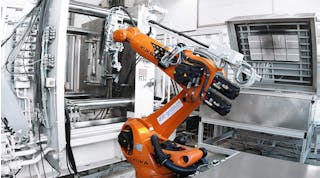 In KUKA Robotics&rsquo; machining operations department, the company manufactures components used for the production of its own robots. Here, robots are used to produce 14 components that are installed in the adjacent robot assembly shop. Source: KUKA Robotics