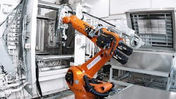 In KUKA Robotics’ machining operations department, the company manufactures components used for the production of its own robots. Here, robots are used to produce 14 components that are installed in the adjacent robot assembly shop. Source: KUKA Robotics In KUKA Robotics’ machining operations department, the company manufactures components used for the production of its own robots. Here, robots are used to produce 14 components that are installed in the adjacent robot assembly shop. Source: KUKA Robotics