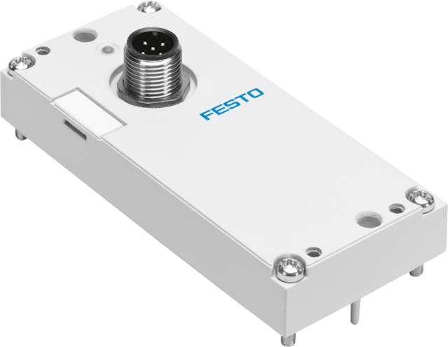 IO-Link-based sensors, that connect to the interfaces like the one shown here, cost about the same as other sensors but have the added value of faster commissioning, greater data acquisition, and data integration with the cloud through IIoT. Photo courtesy of Festo.