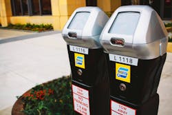 Rechargeable cells power parking meter fee collection systems that incorporate AI-enabled sensors to identify open parking spots.