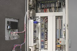 The GT333 control panel consists of a PLC, an HMI, an embedded PC, and an inverter that form an internal network connected to the LAN side of the IP router with a built-in 4-port switch.