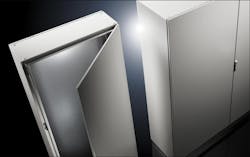In contrast to baying enclosures with a frame and removable side panels, the free-standing enclosure has an all-in-one body made from a single piece of steel sheet or stainless steel. Image may be reproduced. Source: Rittal North America. In contrast to baying enclosures with a frame and removable side panels, the free-standing enclosure has an all-in-one body made from a single piece of steel sheet or stainless steel. Image may be reproduced. Source: Rittal North America.