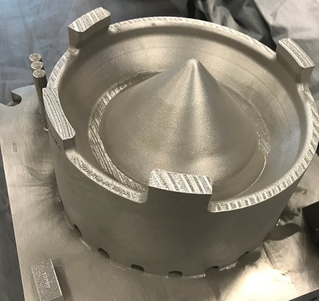 Additively manufactured cobalt-chrome sump cover for F110 jet engine. Source: GE Additive