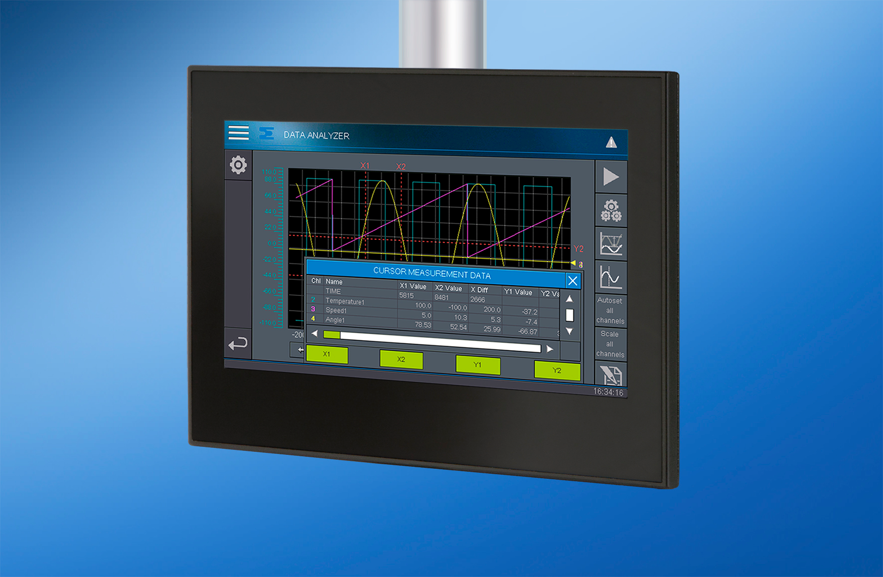 The ETT 7321 from SIGMATEK is a modern 7-inch multi-touch panel for the carrier arm.