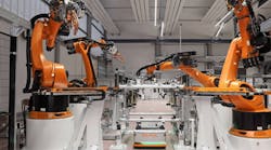 KUKA pilot plant for matrix production in the company’s Augsburg, Germany, plant. KUKA pilot plant for matrix production in the company’s Augsburg, Germany, plant.