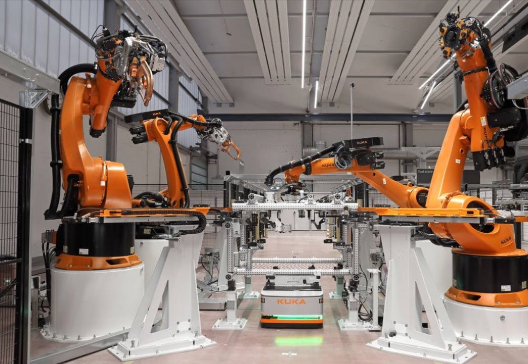 KUKA pilot plant for matrix production in the company&rsquo;s Augsburg, Germany, plant.