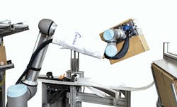 Flex-Line Automation’s box EZ, using the UR5e cobot, automates the tedious end-of-line tasks of folding boxes. Flex-Line Automation’s box EZ, using the UR5e cobot, automates the tedious end-of-line tasks of folding boxes.
