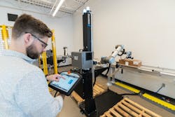 Universal Robots&rsquo; new UR10e (with a 12.5kg payload) powers Robotiq&rsquo;s palletizing sysem.