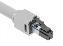 Panduit’s SP1 Single Pair Ethernet shielded plug connector provides simple field termination to 18 AWG 1-pair shielded copper cable compliant with ANSI/TIA-568.5 (draft) SP1 and IEC 61156-13 and -14 (draft) standards. Panduit’s SP1 Single Pair Ethernet shielded plug connector provides simple field termination to 18 AWG 1-pair shielded copper cable compliant with ANSI/TIA-568.5 (draft) SP1 and IEC 61156-13 and -14 (draft) standards.