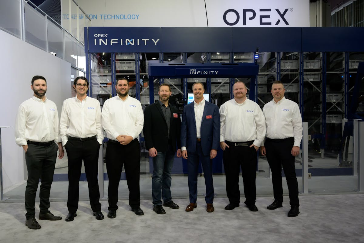 Leaders from Beckhoff and OPEX&circledR; gathered at MODEX 2022 to finalize the deal to implement the new Infinity&trade; AS/RS at Beckhoff&rsquo;s U.S. headquarters. (&copy; OPEX Corporation, 2022)