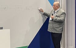 OMAC's Ron MacDonald takes to the walls of The Forum at PACK EXPO East to illustrate how the PackML standard applies to different pieces of equipment on a packaging line. OMAC's Ron MacDonald takes to the walls of The Forum at PACK EXPO East to illustrate how the PackML standard applies to different pieces of equipment on a packaging line.