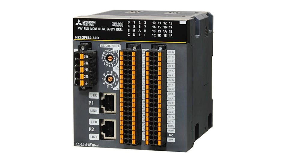 Mitsubishi Electric MelSec remote I/O module with safety functions.