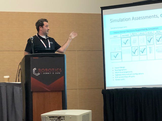Matt Rendall, CEO and co-founder of Otto Motors, speaking at the Robotics Summit &amp; Expo in Boston.