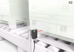 Conventional retro-reflective photoelectric sensors often detect film-wrapped pallets unreliably. The reason for this is the depolarizing property of the tensioned film. Thanks to its special optics, the new Leuze 36 series retro-reflective photoelectric sensor masters this challenge without problem. Conventional retro-reflective photoelectric sensors often detect film-wrapped pallets unreliably. The reason for this is the depolarizing property of the tensioned film. Thanks to its special optics, the new Leuze 36 series retro-reflective photoelectric sensor masters this challenge without problem.