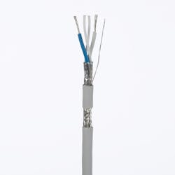 Panduit’s SPE Shielded Copper Cable has 18/7 AWG stranded tinned copper conductors with foamed polyethylene insulation. The conductors are twisted in a pair and include two fillers. The pair is surrounded by an aluminum/polyester foil shield, a tinned copper braid shield, and includes a 24/7 AWG stranded tinned copper ground wire. Source: Panduit Panduit’s SPE Shielded Copper Cable has 18/7 AWG stranded tinned copper conductors with foamed polyethylene insulation. The conductors are twisted in a pair and include two fillers. The pair is surrounded by an aluminum/polyester foil shield, a tinned copper braid shield, and includes a 24/7 AWG stranded tinned copper ground wire. Source: Panduit