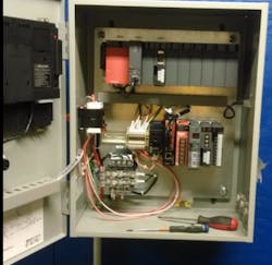 A control cabinet created by Versatech for Agri-Fab featuring Mitsubishi Electric technology.