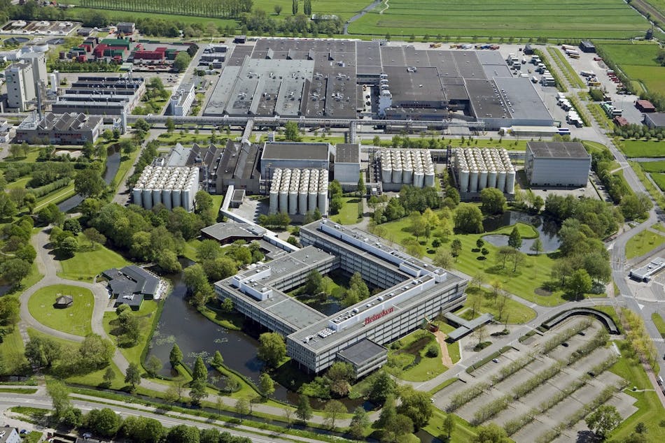 Aerial view of the Heineken brewery in Zoeterwoude, The Netherlands.