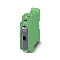 The Phoenix Contact FL ComServer UNI 232/422/485 converts a legacy serial 232/422/485 interface to Ethernet. Source: Phoenix Contact