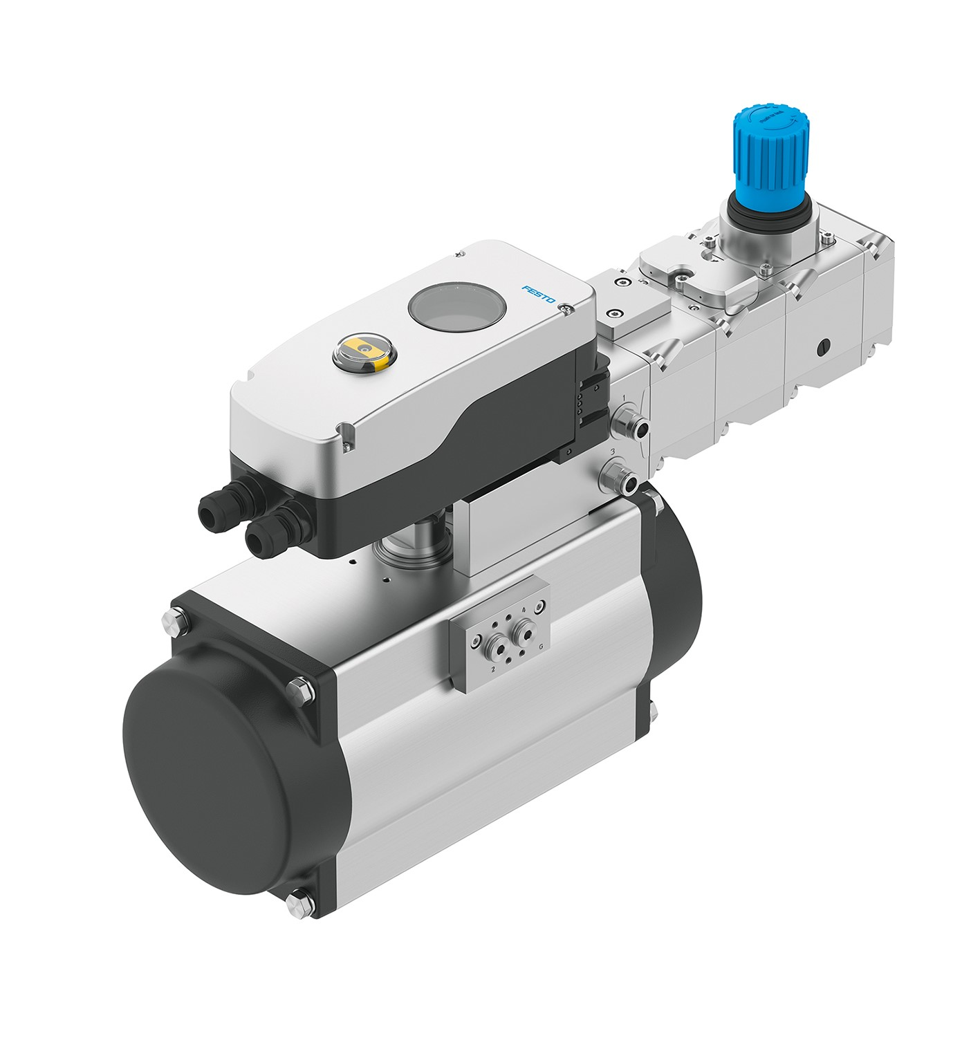 The CMSH shown here is mounted on a quarter-turn actuator via the VTOP modular platform.