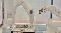 Mitsubishi’s Assista cobot and RV-7FRL and RV-8CRL industrial robots in a complex path screw-driving assembly operation at IMTS 2022. Mitsubishi’s Assista cobot and RV-7FRL and RV-8CRL industrial robots in a complex path screw-driving assembly operation at IMTS 2022.