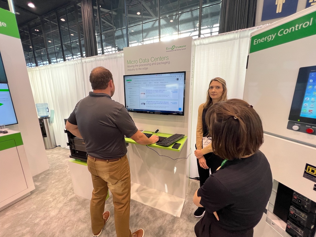 Learning about the Schneider Electric EcoStruxure Micro Data Center and Stratus ftServer at PACK EXPO International.