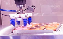 At PACK EXPO International, Soft Robotics demonstrates the picking, sorting by variety, and pack out of doughnuts at rates of up to 70 picks per minute. At PACK EXPO International, Soft Robotics demonstrates the picking, sorting by variety, and pack out of doughnuts at rates of up to 70 picks per minute.