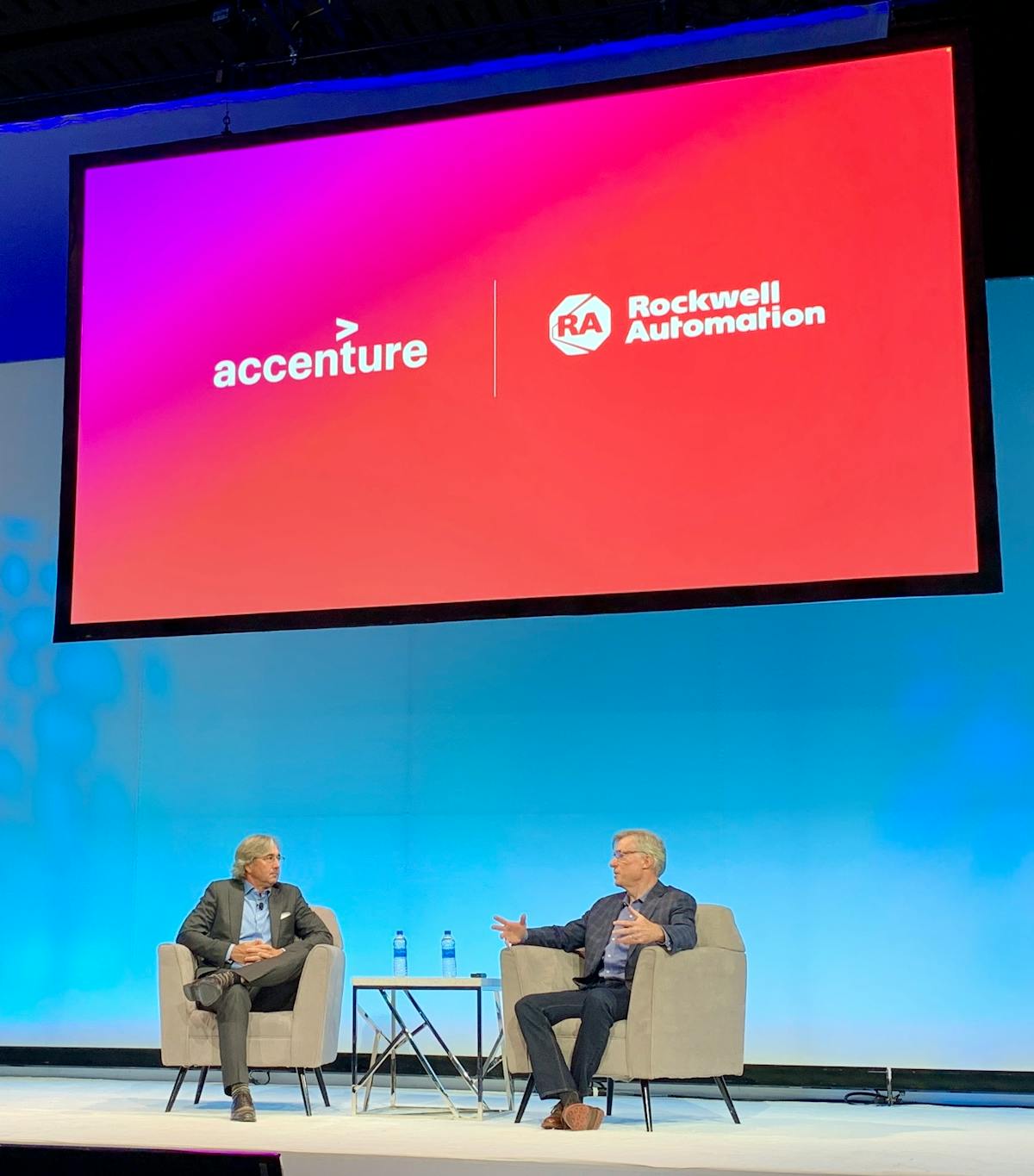 &ldquo;The talent war is over, and talent won,&rdquo; said Jimmy Etheredge (left), CEO of Accenture North America during a one-on-one discussion with Rockwell Automation CEO Blake Moret (right) during Rockwell&apos;s 2022 Automation Fair.