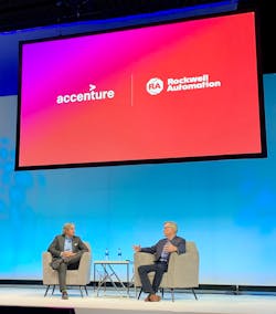 “The talent war is over, and talent won,” said Jimmy Etheredge (left), CEO of Accenture North America during a one-on-one discussion with Rockwell Automation CEO Blake Moret (right) during Rockwell's 2022 Automation Fair. “The talent war is over, and talent won,” said Jimmy Etheredge (left), CEO of Accenture North America during a one-on-one discussion with Rockwell Automation CEO Blake Moret (right) during Rockwell's 2022 Automation Fair.
