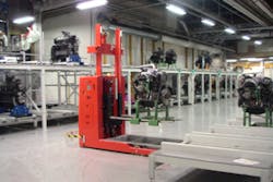 A forklift style mobile robot. A forklift style mobile robot.