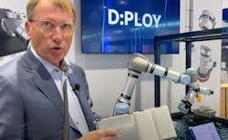 Enrico Krog Iversen, CEO of OnRobot, explains the D:Ploy system during a preview of the technology at IMTS 2022. Enrico Krog Iversen, CEO of OnRobot, explains the D:Ploy system during a preview of the technology at IMTS 2022.