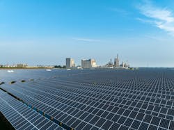 Chemical plant partially powered by adjacent solar field. Chemical plant partially powered by adjacent solar field.