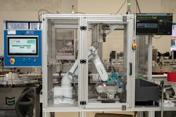 The robotic print-and-apply system at SunMed Growers features an Epson ColorWorks industrial, on-demand color label printer and Epson’s VT6L six-axis robot. The robotic print-and-apply system at SunMed Growers features an Epson ColorWorks industrial, on-demand color label printer and Epson’s VT6L six-axis robot.