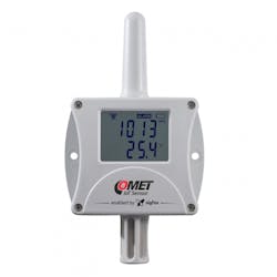 Comet’s wireless thermometer, hygrometer, and barometer sensor employs the Sigfox IoT protocol to transmit data in adjustable intervals from 10 minutes to 24 hours to the company’s Cloud. Comet’s wireless thermometer, hygrometer, and barometer sensor employs the Sigfox IoT protocol to transmit data in adjustable intervals from 10 minutes to 24 hours to the company’s Cloud.