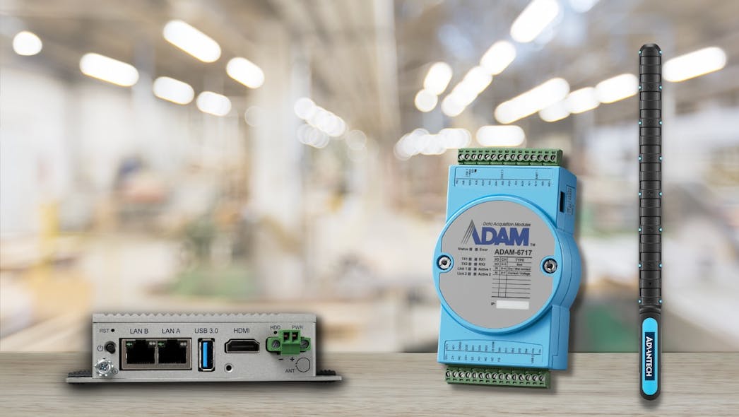 Advantech和Altizon捆绑包括下列Advantech智能硬件设备(左转):UNO-2271-G-V2英特尔边缘IoT网关、ADAM-6717智能I/O网关和WISE-S100栈光监控传感器