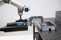 The Pro Spot i5s spot welder features a Universal Robots’ cobot to automated spot welding applications. The Pro Spot i5s spot welder features a Universal Robots’ cobot to automated spot welding applications.